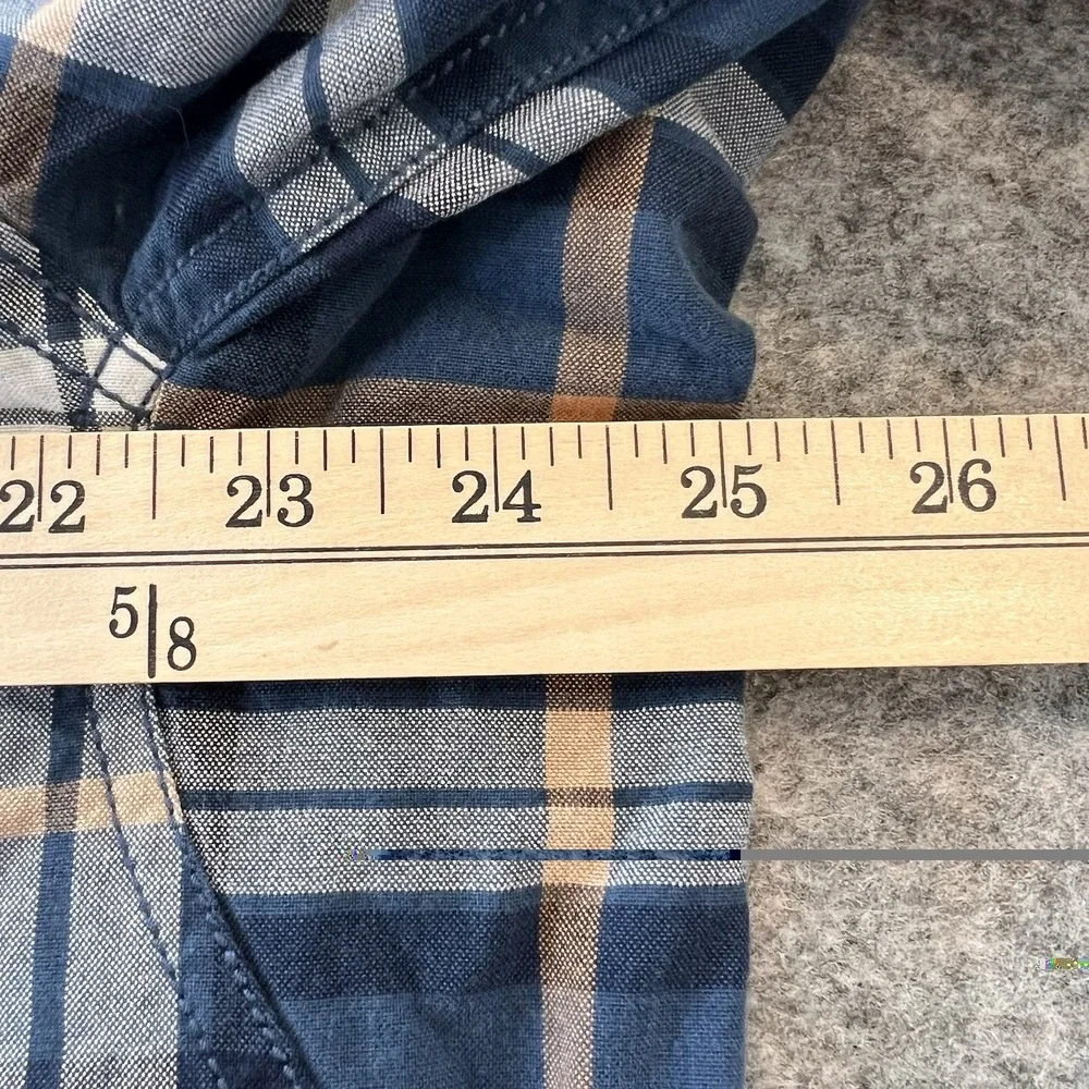The North Face Men's Heavy Flannel Button Size XL Blue & Gold Plaid Pattern